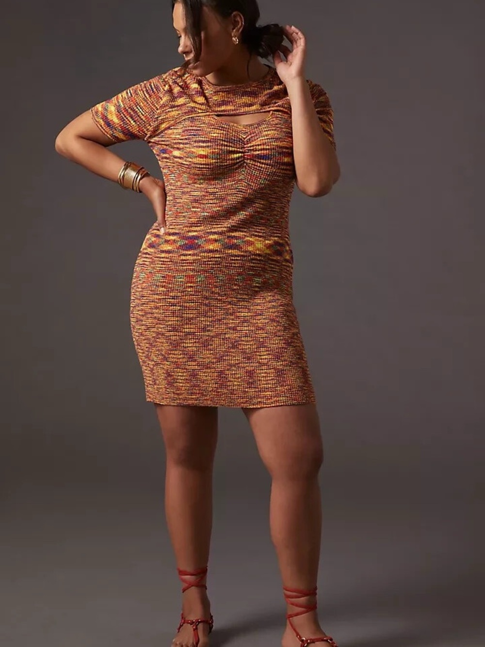 NEW Anthropologie Current Air rainbow stretch knit cut-out mini dress